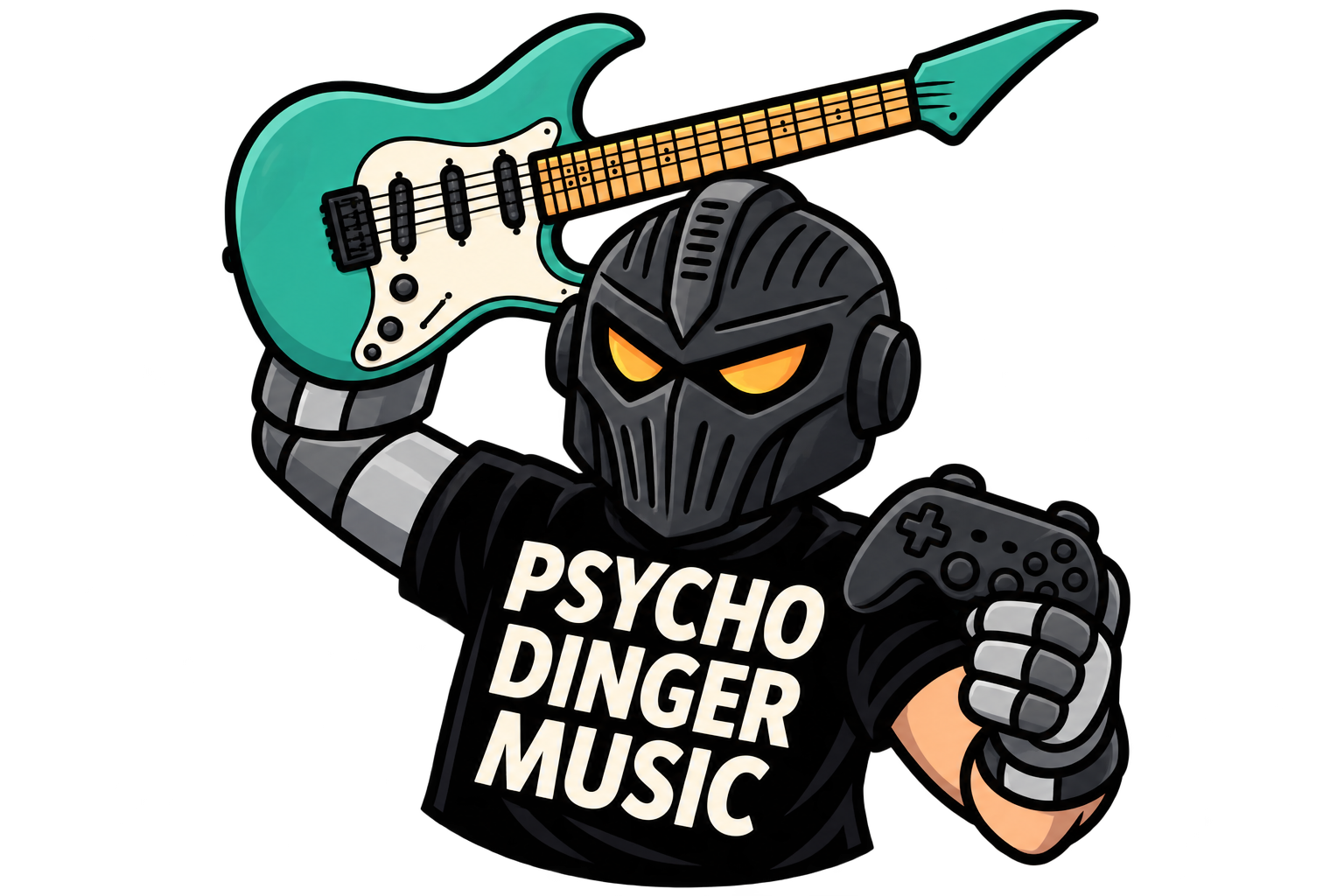 Psycho Dinger Music guitarist and gamer mascot